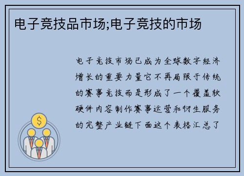 电子竞技品市场;电子竞技的市场